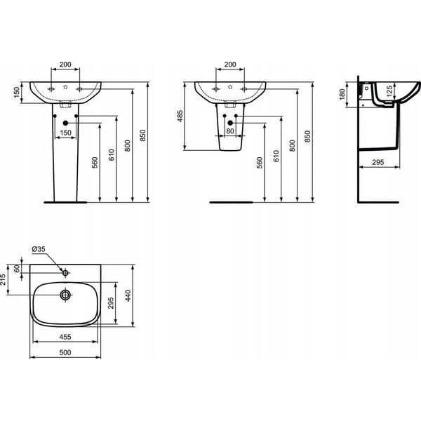 Umywalka Ideal Standard BASIN HUNG ILIFE T470701 50CM WHITE
