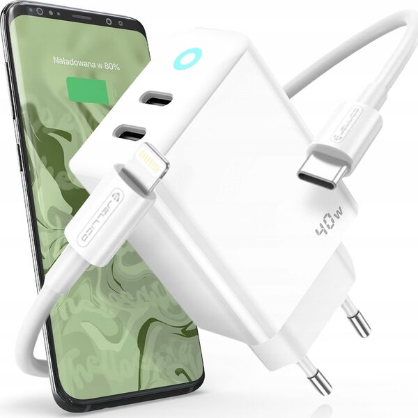 Ładowarka Jellico JELLICO Mocna ładowarka sieciowa 40W 2xUSB C   kabel USB C - Lightning
