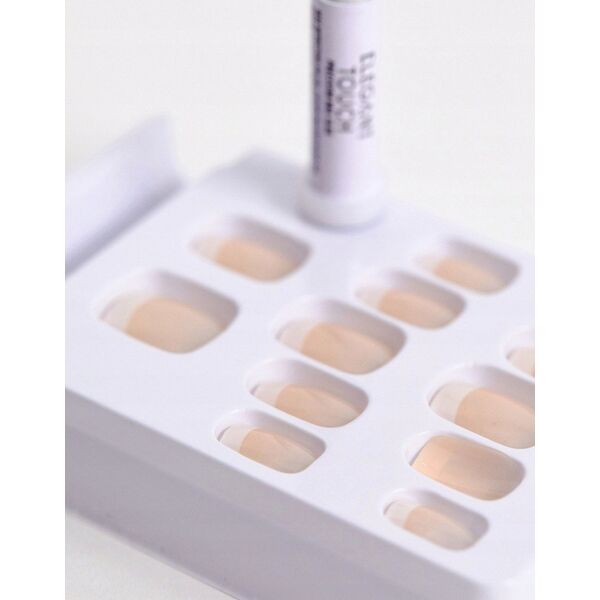 Elegant Touch Set, Elegant Touch, Natural French, Square, Artificial Nails, Bare, 101, Size Medium, 24 pcs For Women