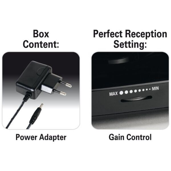 Antena RTV Vivanco Vivanco TVA 3040, Indoor, Black, 1.5 m, DVB-T,DVB-T2, DAB,DAB+,FM, VHF