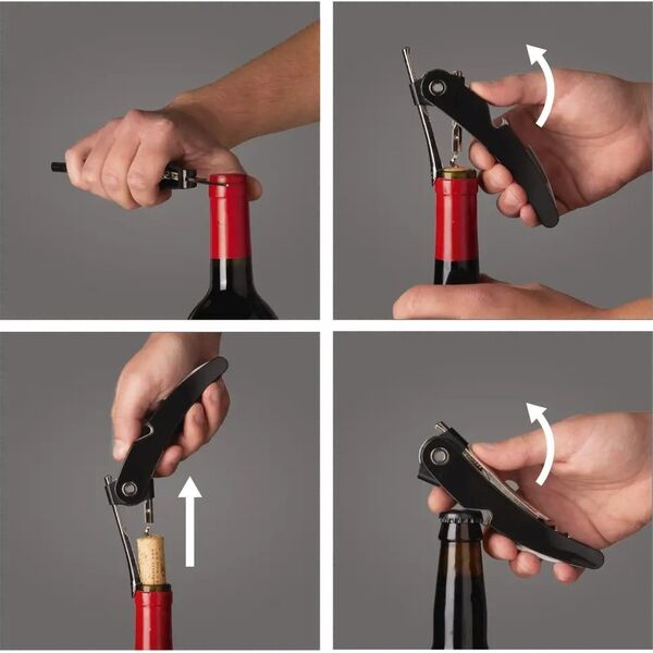 Vacu Vin Vacu Vin Single Pull Corkscrew, Black, Stainless steel, Plastic, Stainless steel, 38 mm, 19 mm, 135 mm