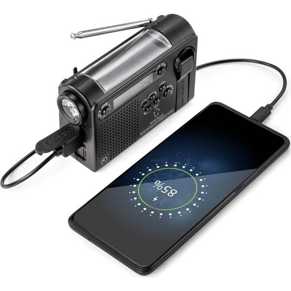 Radio budowlane Renkforce Renkforce RF-CR-200 Kofferradio UKW, MW, KW wiederaufladbar, Solarpanel, Handkurbel, Weckfunktion, Taschenlampe Schwarz (RF-4694806)