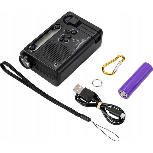 Radio budowlane Renkforce Renkforce RF-CR-200 Kofferradio UKW, MW, KW wiederaufladbar, Solarpanel, Handkurbel, Weckfunktion, Taschenlampe Schwarz (RF-4694806)