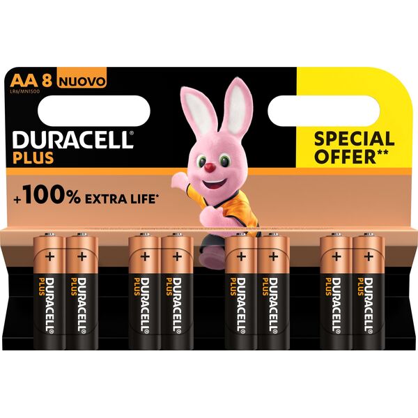Duracell Duracell Plus 100, Single-use battery, AA, Alkaline, 1.5 V, 8 pc(s), Multicolour