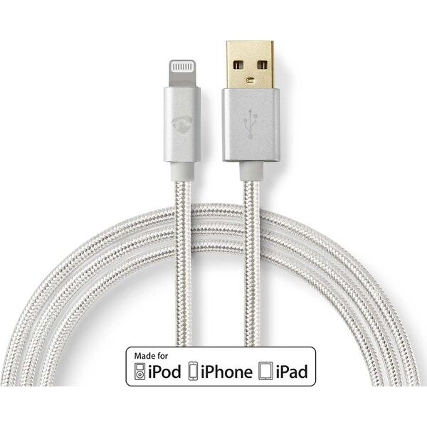 Kabel USB Nedis USB-A - Lightning 1 m Srebrny (CCTB39300AL10)