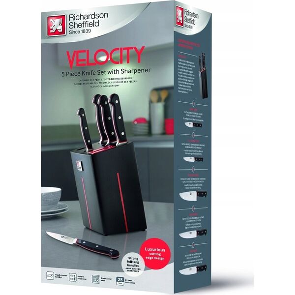 Richardson Sheffield VELOCITY - 5 pc knife block with sharpener - black