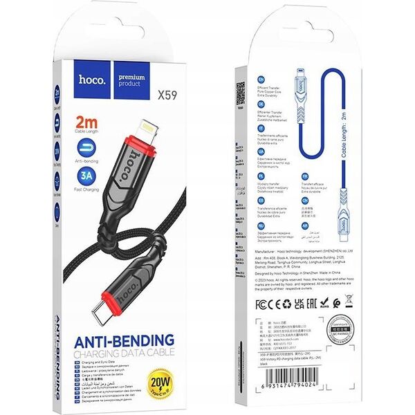 Kabel USB Hoco HOCO KABEL TYP C DO IPHONE LIGHTNING 8-PIN PD 20W VICTORY X59 2M CZARNY