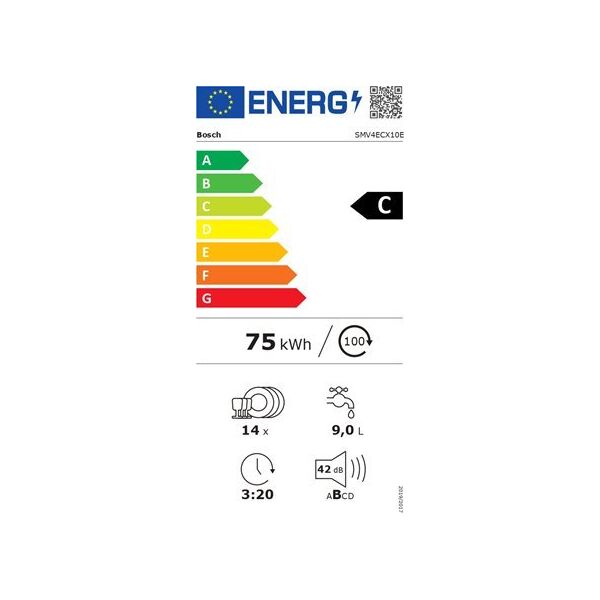 Zmywarka Bosch Bosch | Dishwasher | SMV4ECX10E | Built-in | Width 60 cm | Number of place settings 14 | Number of programs 6 | Energy efficiency class C | Display | AquaStop function | White