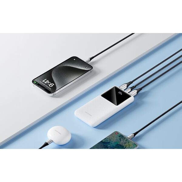 Vention Powerbank, Vention,  FHKW0, 10000mAh, Micro-USB, USB-C, 2xUSB-A, 22.5W (biały)