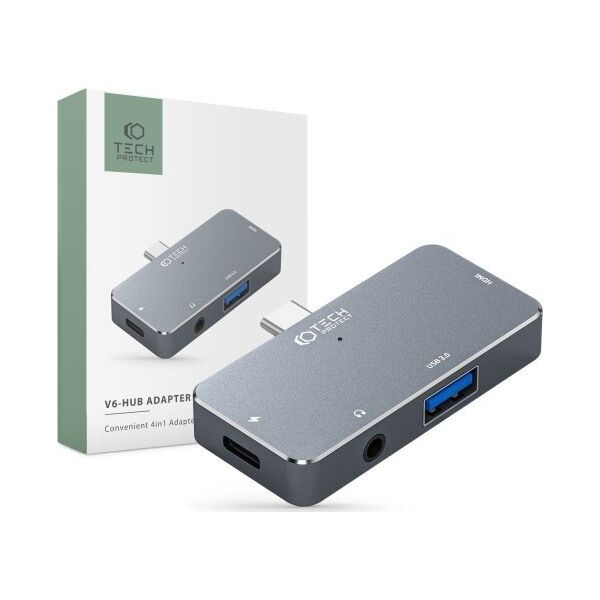 HUB USB Tech-Protect Adapter Tech-Protect V6 hub 4w1 Grey