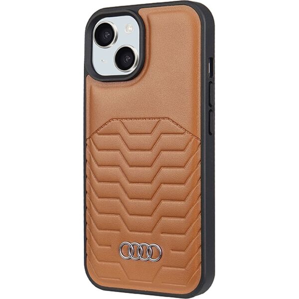 Audi Audi Synthetic Leather MagSafe iPhone 15 / 14 / 13 6.1" brązowy/brown hardcase AU-TPUPCMIP15-GT/D3-BN