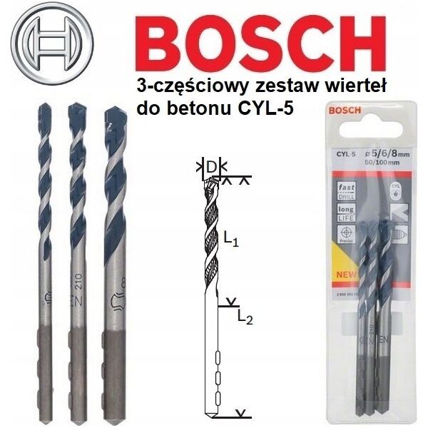 Wiertło Bosch CONCRETE DRILL BIT BOSCH CYL-5 SET 5/6/8