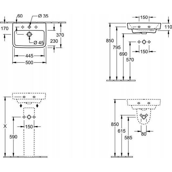 Umywalka Sourcing WASHBASIN HUNG ONOVO 500X370X160 MM