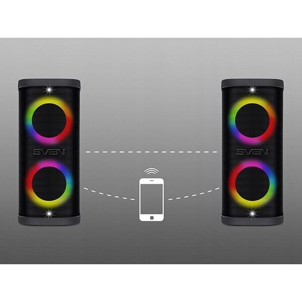 Głośnik Sven Portable speaker SVEN PS-950 black power output 2x80W (RMS) TWS Bluetooth IPx4 FM USB microSD LED-display lithium battery