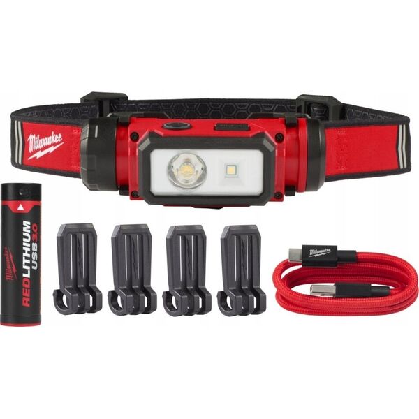 Latarka Milwaukee USB įkraunamas prožektorius ant galvos MILWAUKEE L4 HL2-301