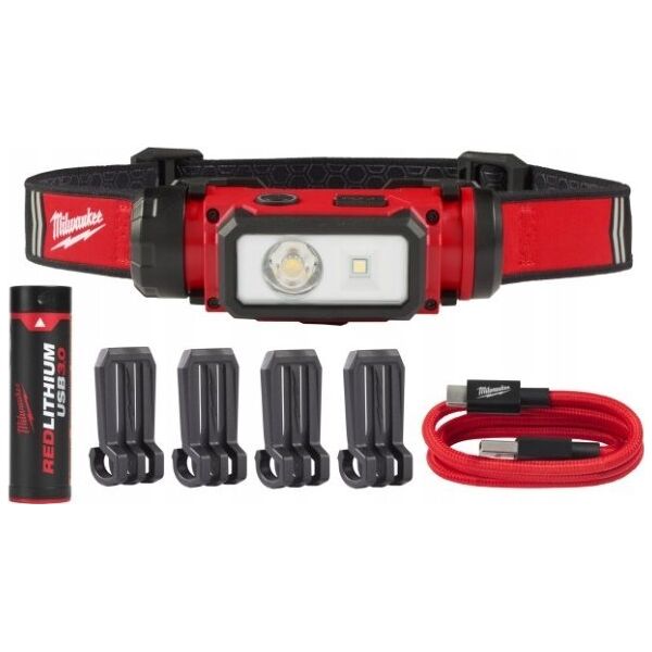 Latarka Milwaukee USB įkraunamas prožektorius ant galvos MILWAUKEE L4 HL2-301
