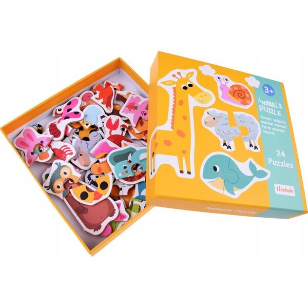 Jokomisiada Kolorowe Puzzle układanka 24 Zwierzątka lew krowa motyl lis ZA4749
