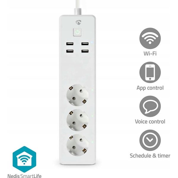 Nedis Nedis WIFIP312FWT inteligentna listwa zasilająca 3 x gniazdo sieciowe Typu F 1,8 m 4 3680 W Biały