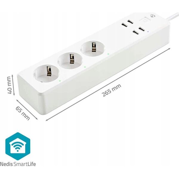 Nedis Nedis WIFIP312FWT inteligentna listwa zasilająca 3 x gniazdo sieciowe Typu F 1,8 m 4 3680 W Biały