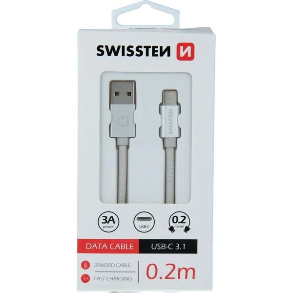 Kabel USB Swissten USB-A - USB-C 0.2 m Srebrny (71521103)