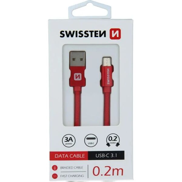 Kabel USB Swissten USB-A - USB-C 0.2 m Srebrny (71521103)