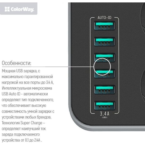 Kabel zasilający ColorWay Colorway CW-CHE36B rozgałęziacz 1,8 m 3 x gniazdo sieciowe Wewnętrzna Czarny, Szary