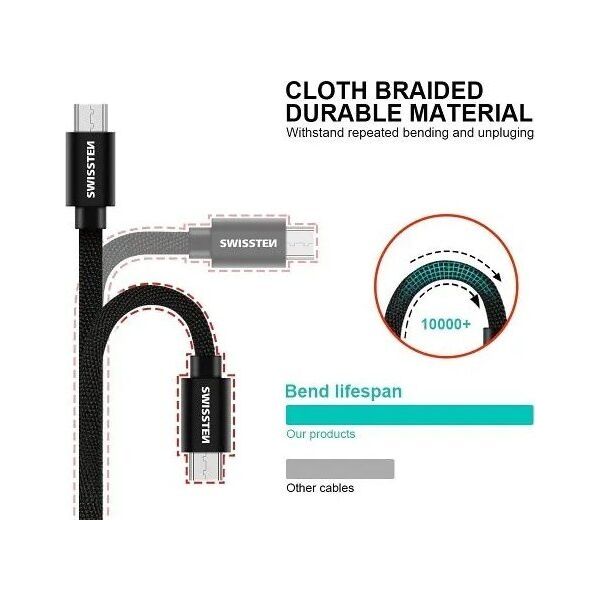 Kabel USB Swissten USB-A - micro-B 2 m Szary (71522302)