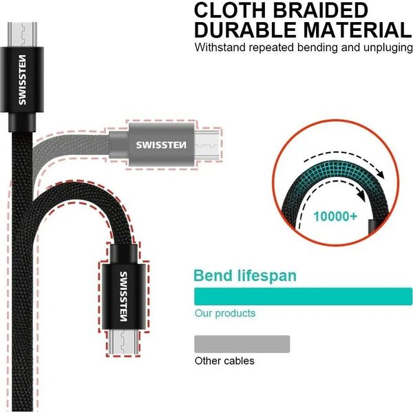 Kabel USB Swissten USB-A - micro-B 2 m Szary (71522302)