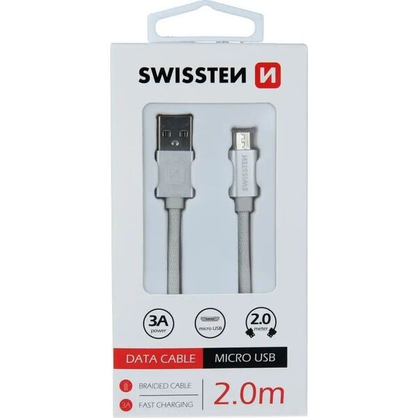 Kabel USB Swissten USB-A - micro-B 2 m Szary (71522302)