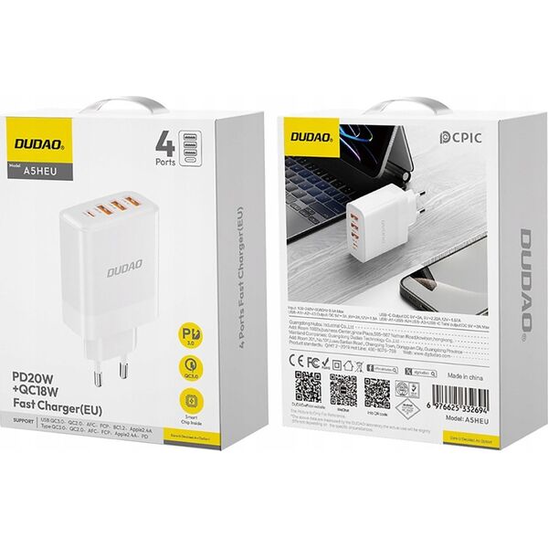 Ładowarka Dudao Ładowarka Dudao A5HEU sieciowa 3x USB-A 1x USB-C PD20W - biała