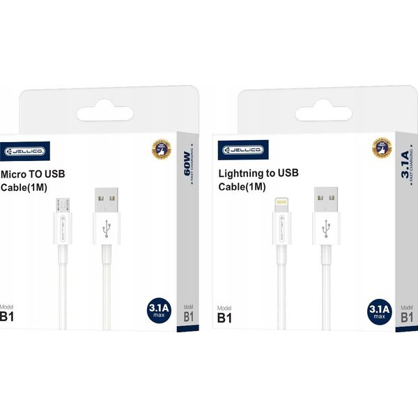 Kabel USB Jellico JELLICO kabel B1 Micro USB 3.1A 1M Biały