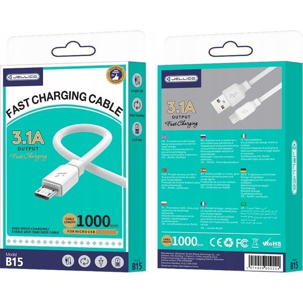 Kabel USB Jellico JELLICO kabel B15 Micro 3.1A 1M Biały