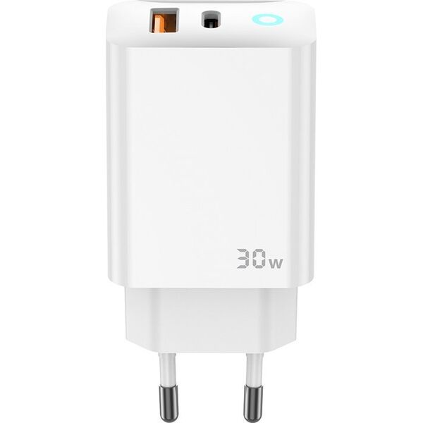 Ładowarka Jellico JELLICO ładowarka sieciowa EU13 GaN PD 30W 1xUSB-C + 1xUSB QC3.0 + kabel USB-C - USB-C Biały