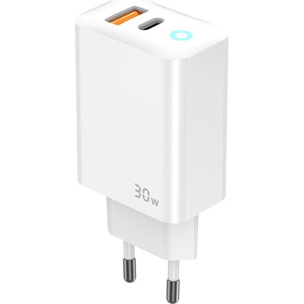 Ładowarka Jellico JELLICO ładowarka sieciowa EU13 GaN PD 30W 1xUSB-C + 1xUSB QC3.0 + kabel USB-C - USB-C Biały