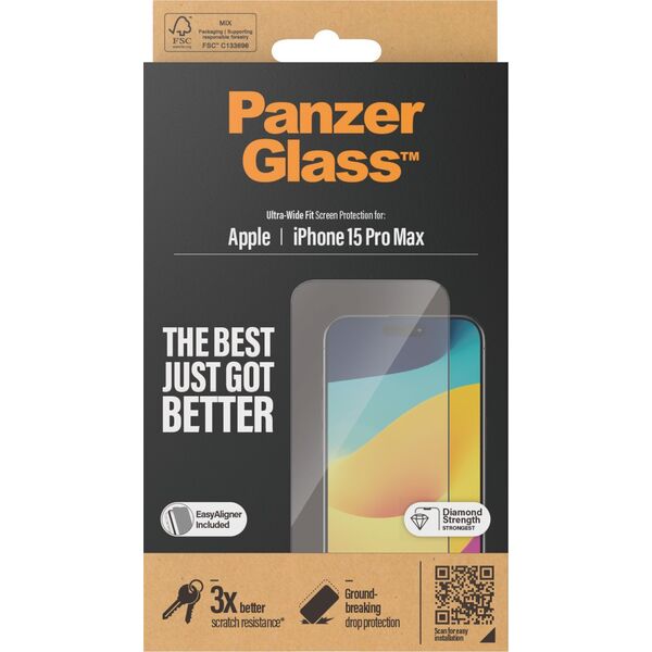 PanzerGlass PanzerGlass Ultra-Wide Fit iPhone 15 Pro Max 6.7" Screen Protection Easy Aligner Included 2812