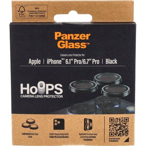 PanzerGlass PanzerGlass Hoops Camera iPhone 15 Pro 6.1" / 15 Pro Max 6.7" czarny/black 1139 camera lens protector hoop optic rings