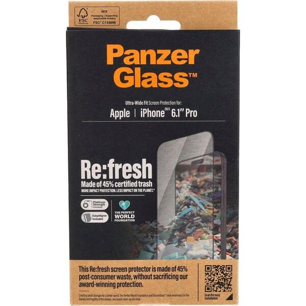 PanzerGlass PanzerGlass Re:fresh Glass iPhone 15 Pro 6.1" Ultra-Wide-Fit Screen Protection Easy Aligner 2822