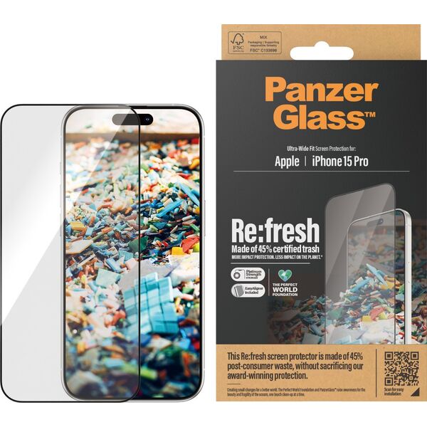 PanzerGlass PanzerGlass Re:fresh Glass iPhone 15 Pro 6.1" Ultra-Wide-Fit Screen Protection Easy Aligner 2822