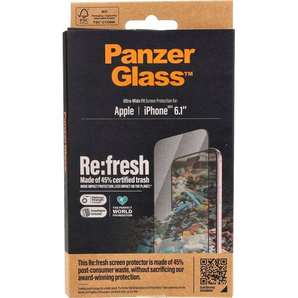 PanzerGlass PanzerGlass Re:fresh Glass iPhone 15 6.1" Ultra-Wide-Fit Screen Protection Easy Aligner 2821