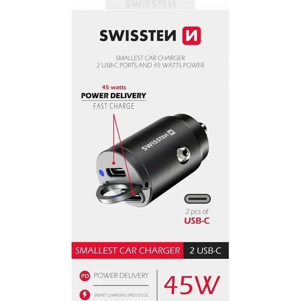 Ładowarka Swissten Swissten 20111900 ładowarka do urządzeń przenośnych Uniwersalne Czarny Zapalniczka Szybkie ładowanie Automatyczna