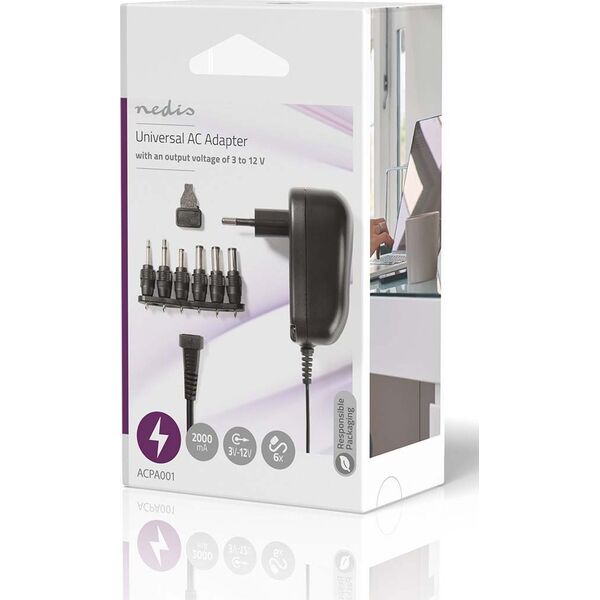 Nedis Nedis ACPA001 adapter zasilający/ inwentor Wewnętrzna 12 W Czarny