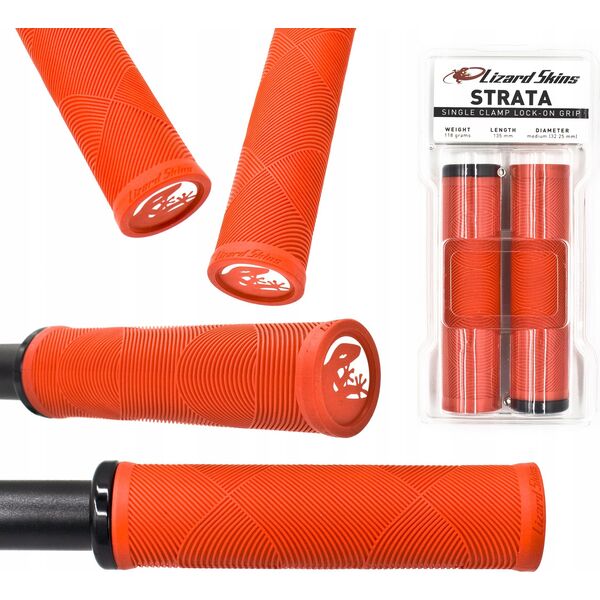 Lizard Skins Chwyty kierownicy LIZARDSKINS Single-Clamp Lock-On STRATA Candy Red klamry 130mm (NEW)
