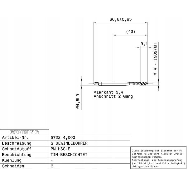 Ghring Machine tap GUHRING HSS-E-PM TiN M4 x 0.7