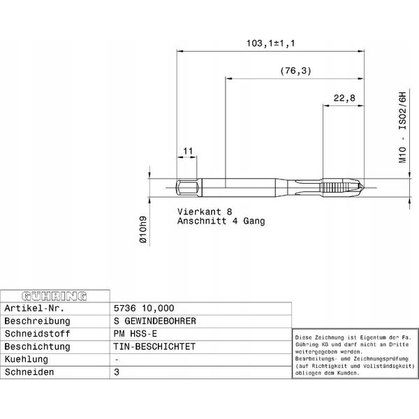 Ghring Machine tap HSS-E-PM TiN GUHRING M16 x 2.0