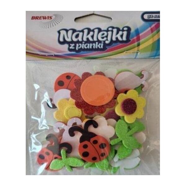 BREWIS Naklejki z pianki - kwiatki i biedronki 32szt