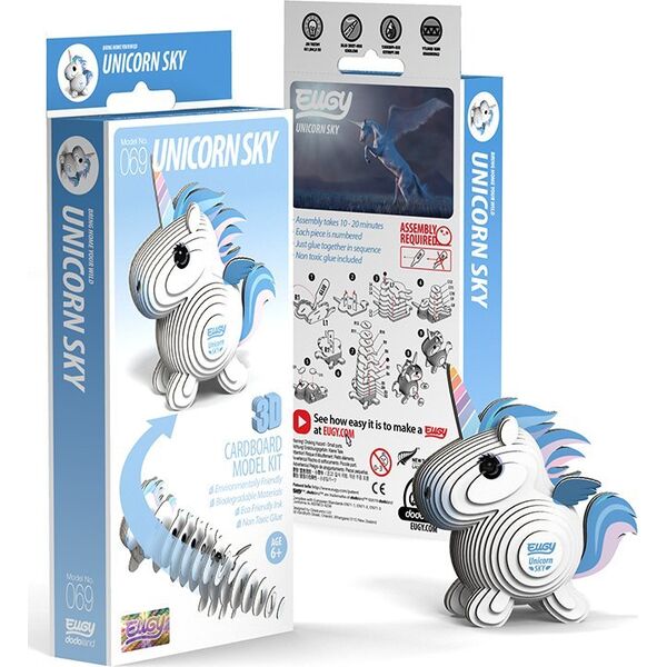 Fat Brain Toys Jednorożec Błękitny Eugy. Eko Układanka 3D