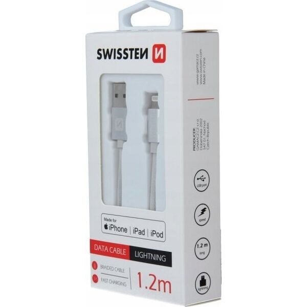 Kabel USB Swissten Data Cable Textile USB / Lightning MFI 1.2 M Silver