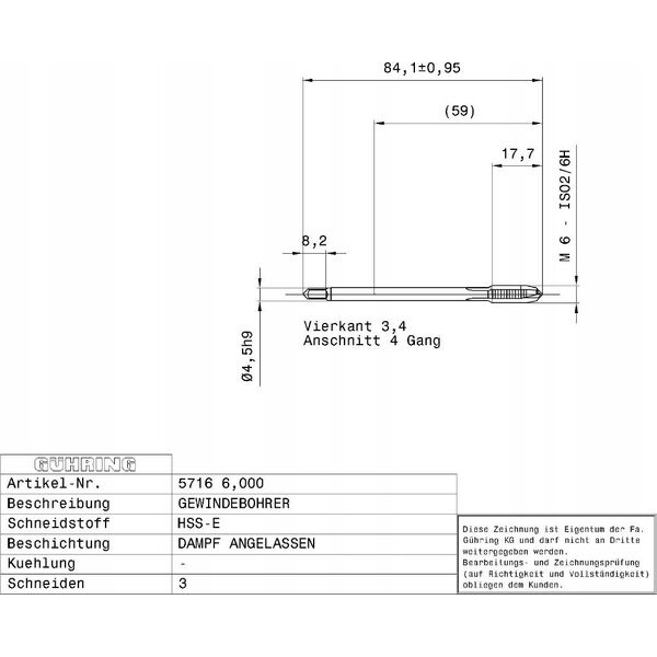 Ghring Machine tap GUHRING HSS-E 5716 DIN376 M6 x 1.0
