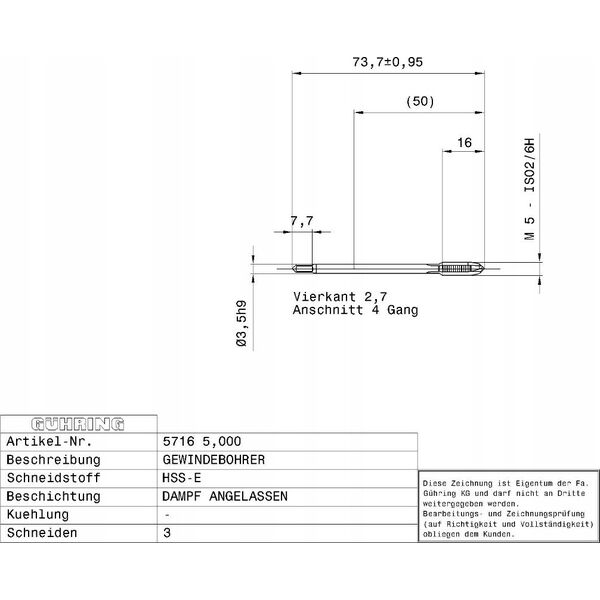 Ghring Machine tap GUHRING HSS-E 5716 DIN376 M5 x 0.8