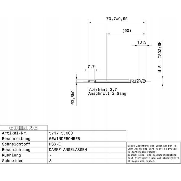 Ghring Machine tap for blind holes GUHRING HSS-E 5717 M5 x 0.8